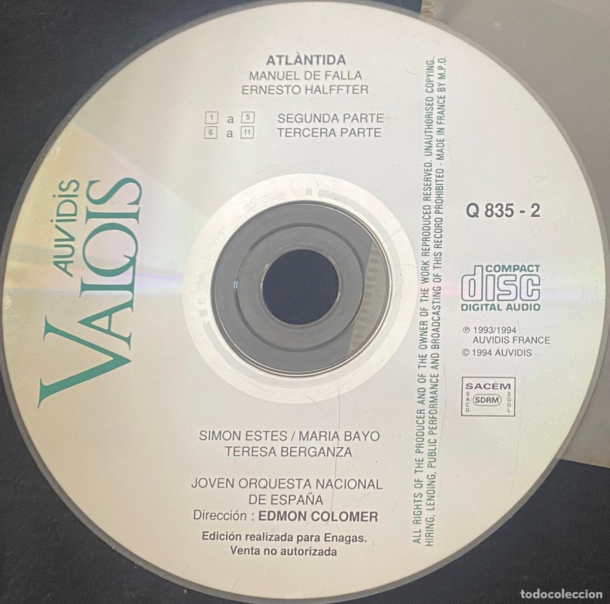 CD de M&uacute;sica: 'Atl&aacute;ntida', de Manuel de Falla y Ernesto Halffter. 11 temas. Audivis. 1993. En funda transparente.