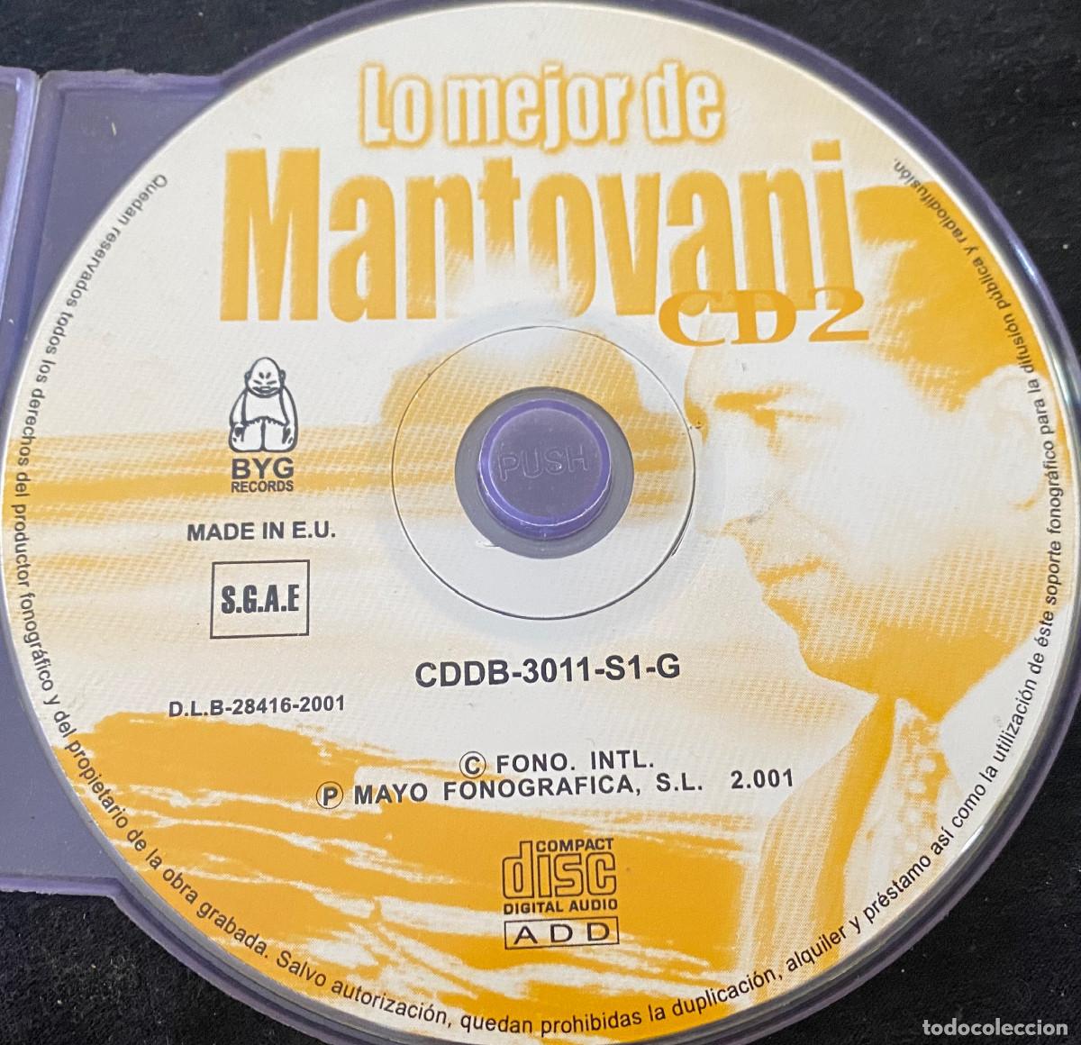 CDs de m&uacute;sica: 'Lo mejor de Mantovani - CD2'. &Eacute;xitos. M&uacute;sica de orquesta. 12 temas. 2001. En caja de pl&aacute;stico.