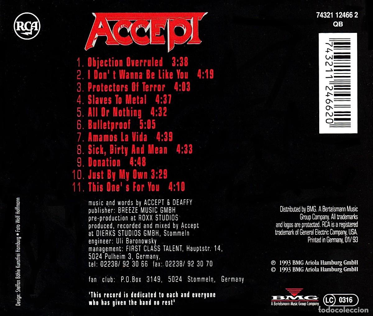 CDs de m&uacute;sica: ACCEPT. OBJECTION OVERRULED. CD. - Foto 2
