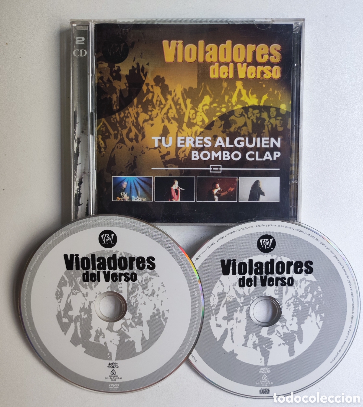 CDs de m&uacute;sica: VIOLADORES DEL VERSO - T&Uacute; ERES ALGUIEN (DIRECTO CD-DVD) + BOMBO CLAP (ESTUDIO DVD VUDEO) - 2003 BOA