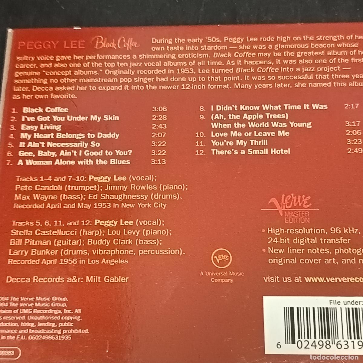 CDs de m&uacute;sica: Black Coffee with PEGGY LEE. CD Digipak. - Foto 2