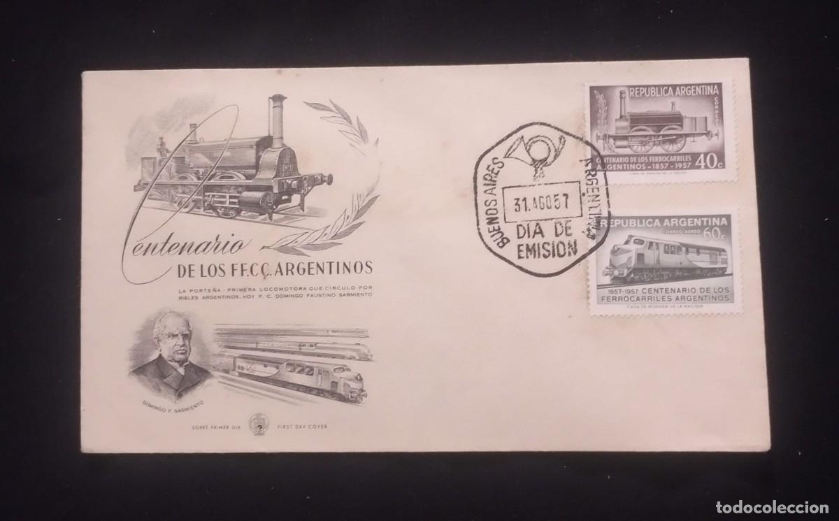 CDs de m&uacute;sica: TS) 1957 ARGENTINA, FDC, AIRMAIL,WITH THE CENTENARY OF THE ARGENTINE RAILWAYS STAMPS,VF.