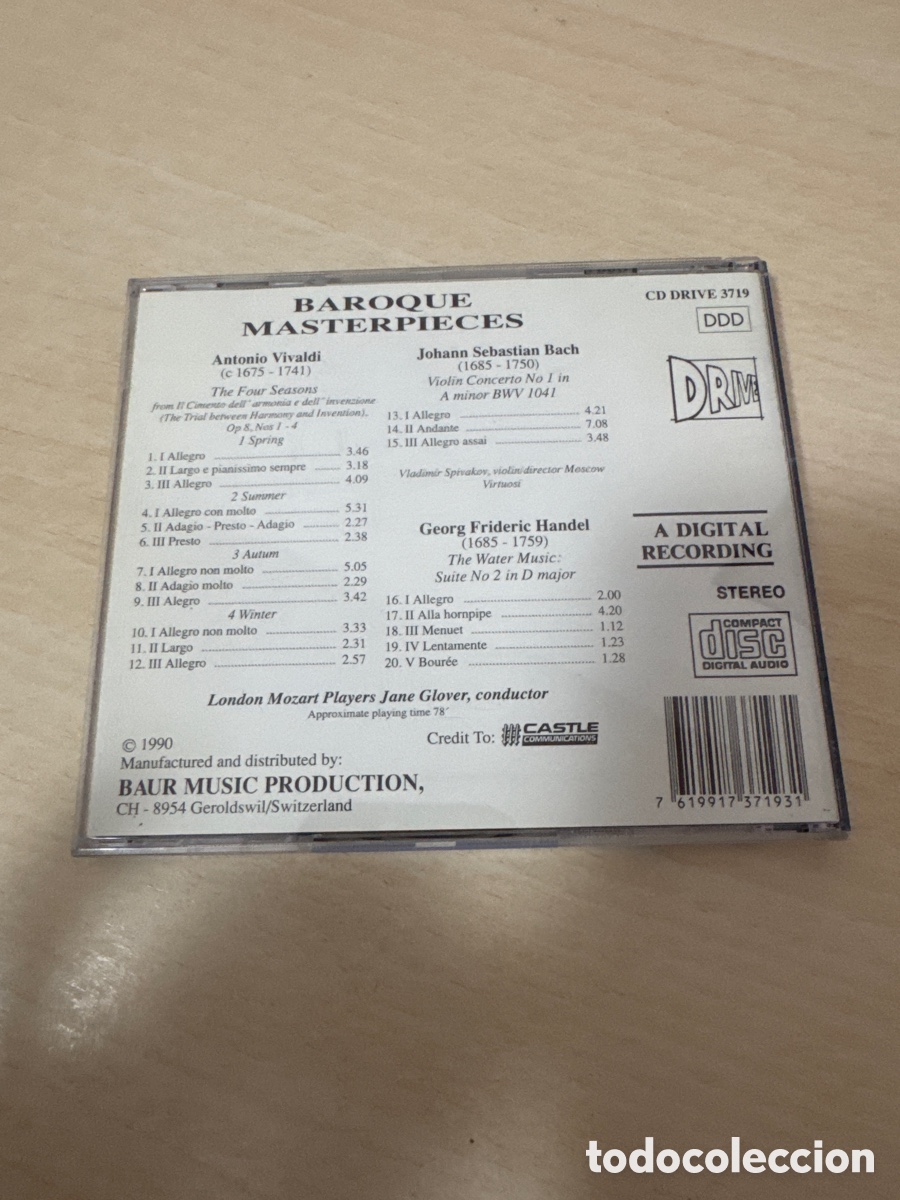 CDs de m&uacute;sica: CD BAROQUE MASTERPIECES VIVALDI BACH HANDEL 1990 - Foto 3