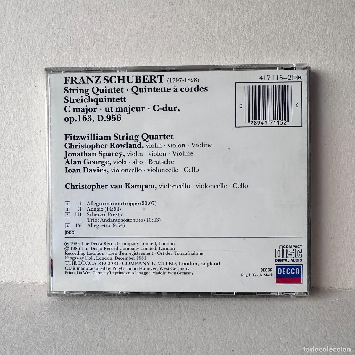 CDs de m&uacute;sica: Schubert - Fitzwilliam String Quartet, Christopher van Kampen - String Quintet Op. 163 (CD) - Foto 2