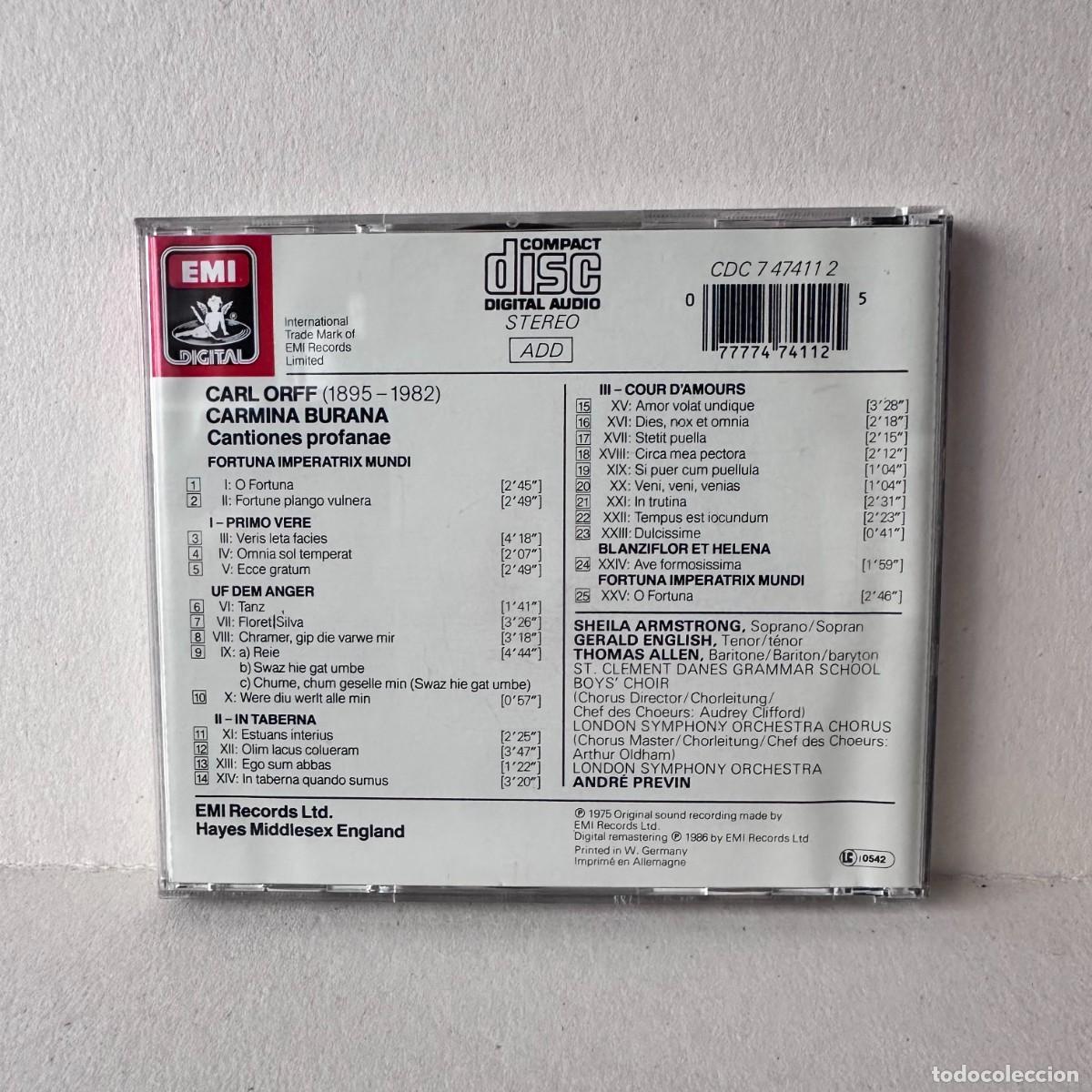 CDs de m&uacute;sica: Orff - Andr&eacute; Previn - Carmina Burana (CD) - Foto 2