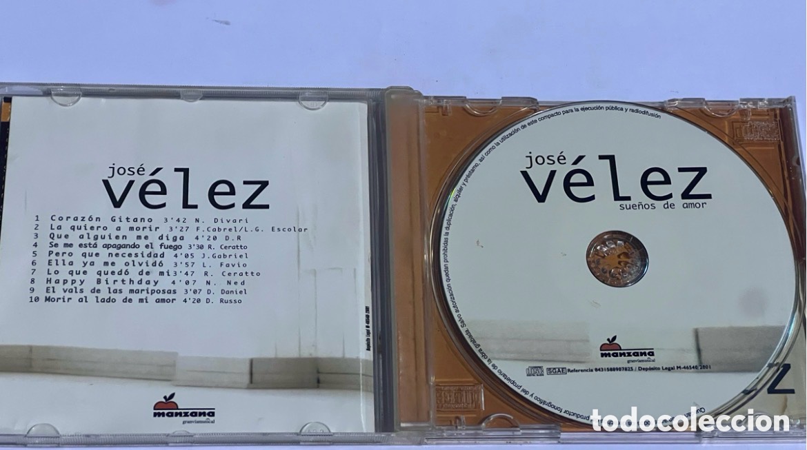 CDs de m&uacute;sica: JOS&Eacute; V&Eacute;LEZ CD SUE&Ntilde;OS DE AMOR &rdquo;2001&rdquo; - Foto 3