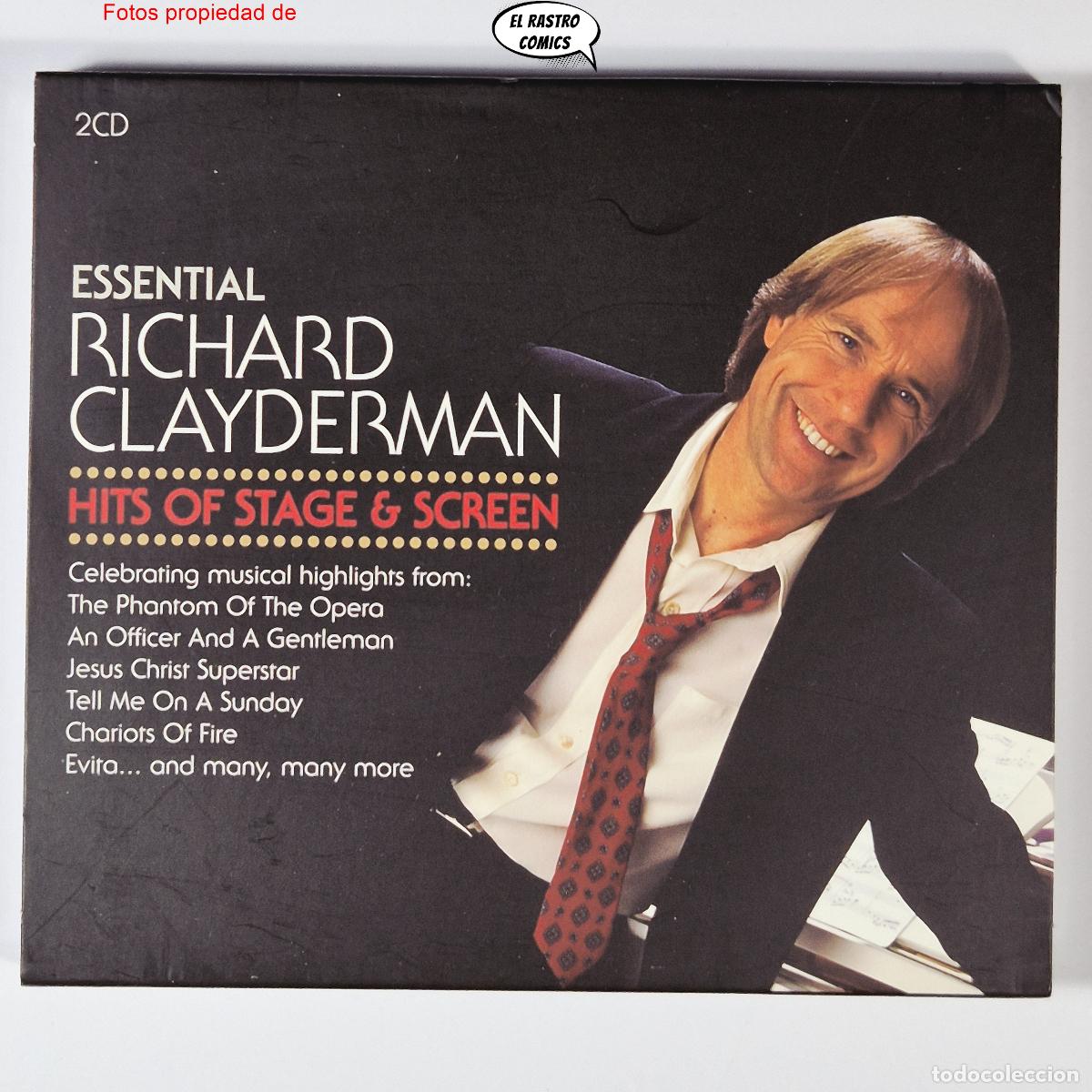 CDs de m&uacute;sica: Richard Clayderman, Essential, Hits of Stage & Screen, 2 CD, Evita, Chariots of fire, BSO exc estado