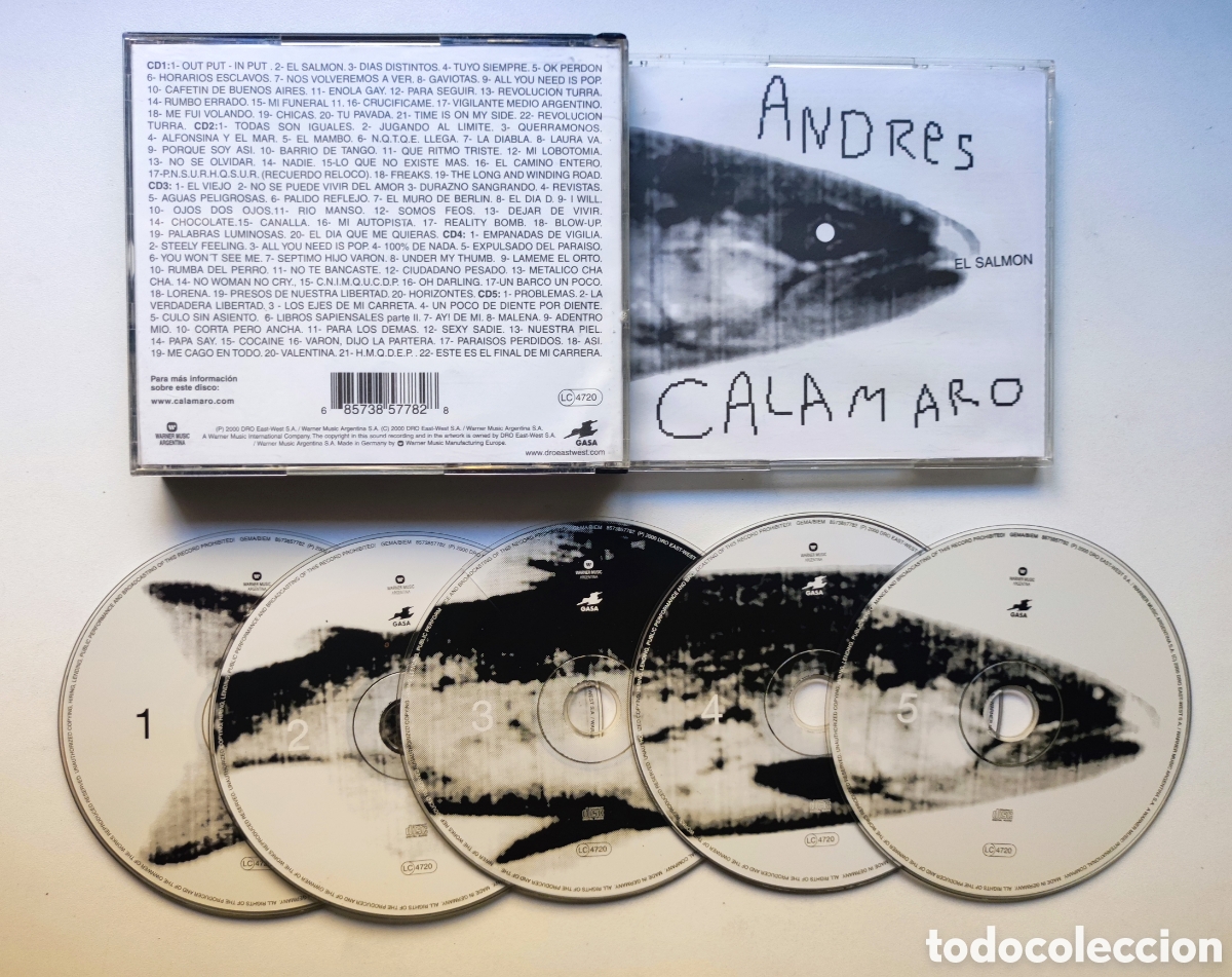 CDs de m&uacute;sica: ANDR&Eacute;S CALAMARO - EL SALM&Oacute;N / BOX 5 CD - EL DISCO N&deg;3 EST&Aacute; ROTO, RESTO BUEN ESTADO - 2000 DRO