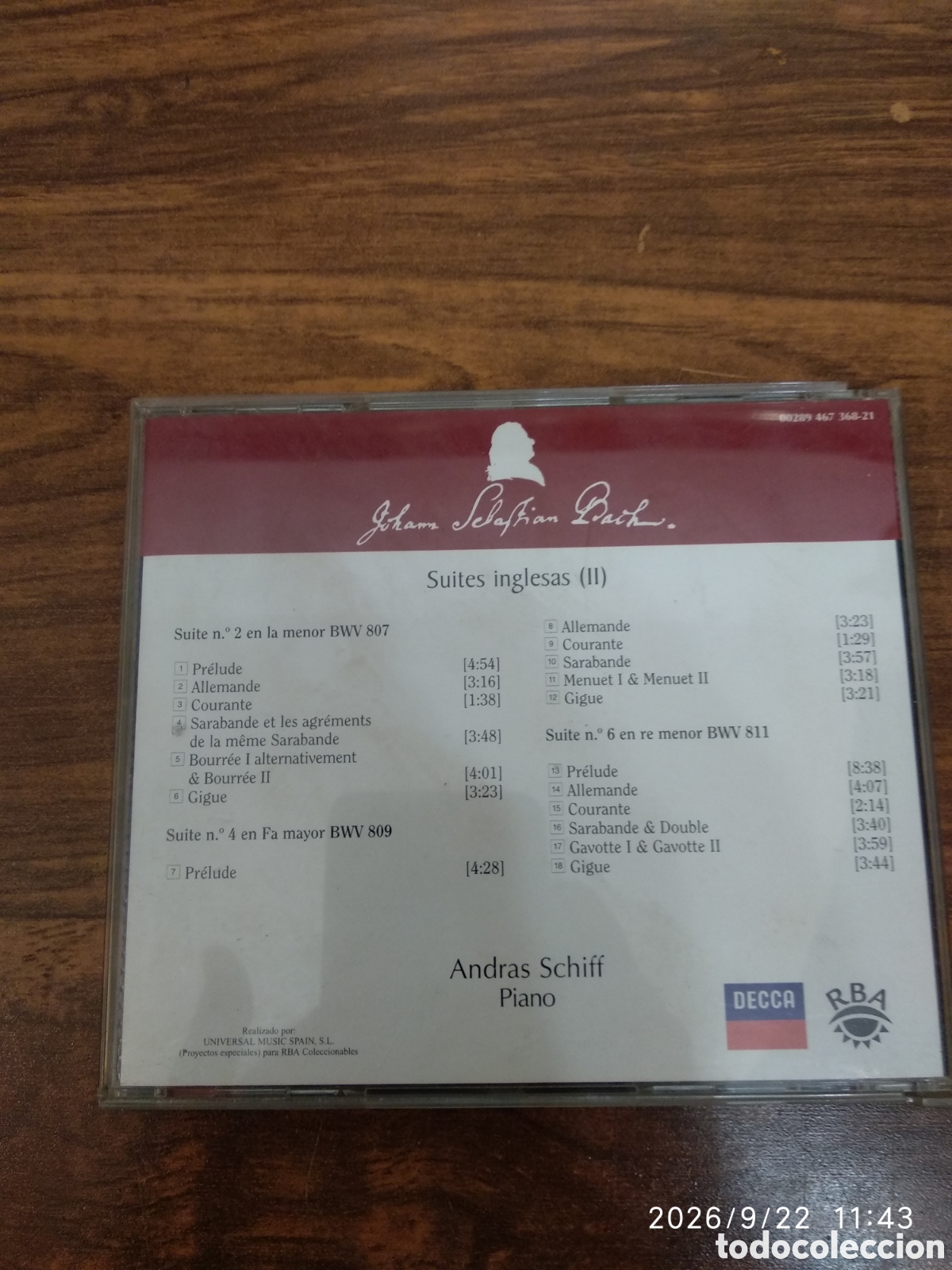 CDs de m&uacute;sica: J.S.Bach suites inglesas 2 - Foto 2