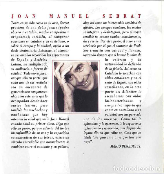 CDs de m&uacute;sica: Various &ndash; Serrat... Eres &Uacute;nico! (CD, RCA 74321 31323 2) - Foto 2