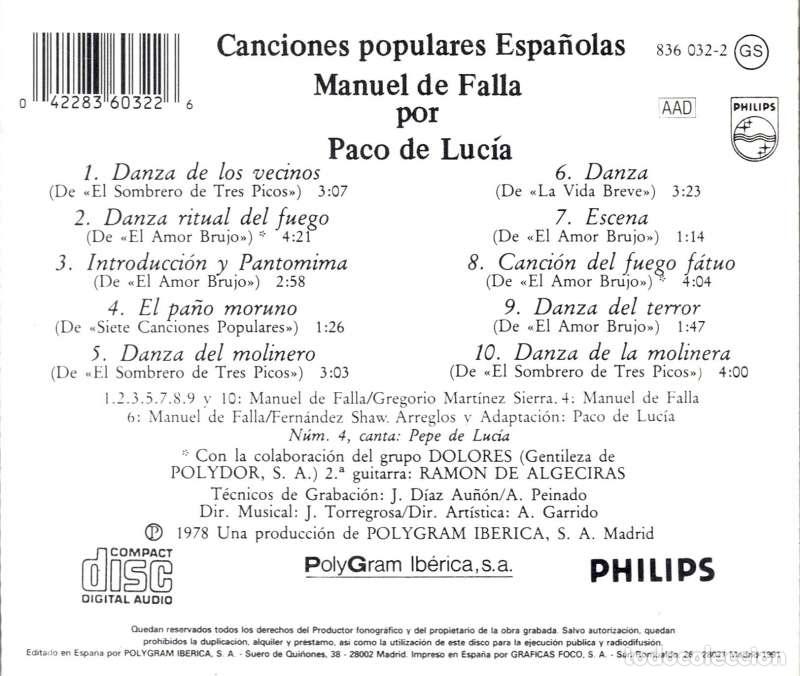 CDs de m&uacute;sica: Paco De Luc&iacute;a - Interpreta a Manuel de Falla. CD - Foto 2