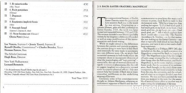 CDs de m&uacute;sica: Bach, Philadelphia Orchestra, Eugene Ormandy, New York Philharmonic, Leonard Bernstein &ndash; Easter... - Foto 6