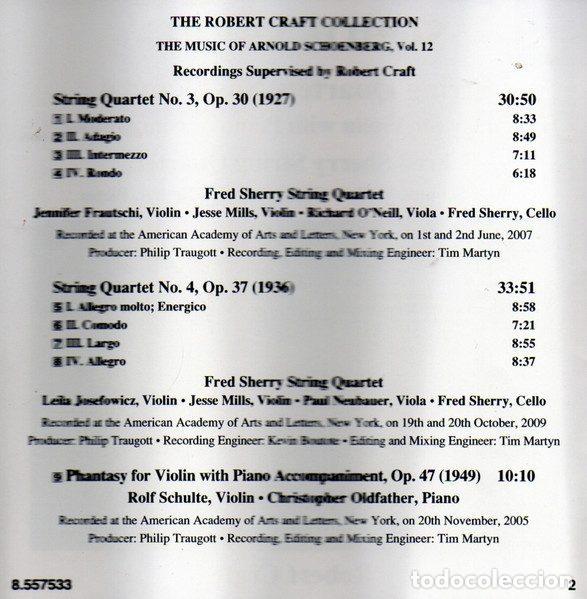 CDs de m&uacute;sica: Schoenberg, Fred Sherry String Quartet &ndash; String Quartets Nos. 3 & 4 - Phantasy For Violin With... - Foto 2