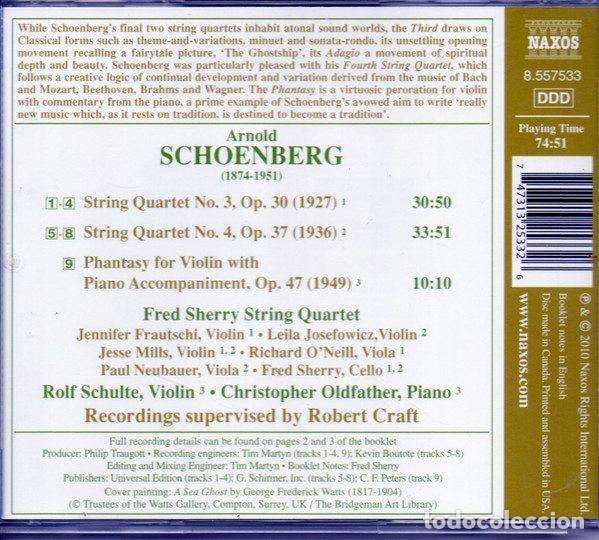 CDs de m&uacute;sica: Schoenberg, Fred Sherry String Quartet &ndash; String Quartets Nos. 3 & 4 - Phantasy For Violin With... - Foto 3