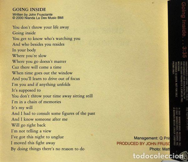 CDs de m&uacute;sica: John Frusciante &ndash; Going Inside (CD, Warner Bros. Records SP059W) - Foto 2