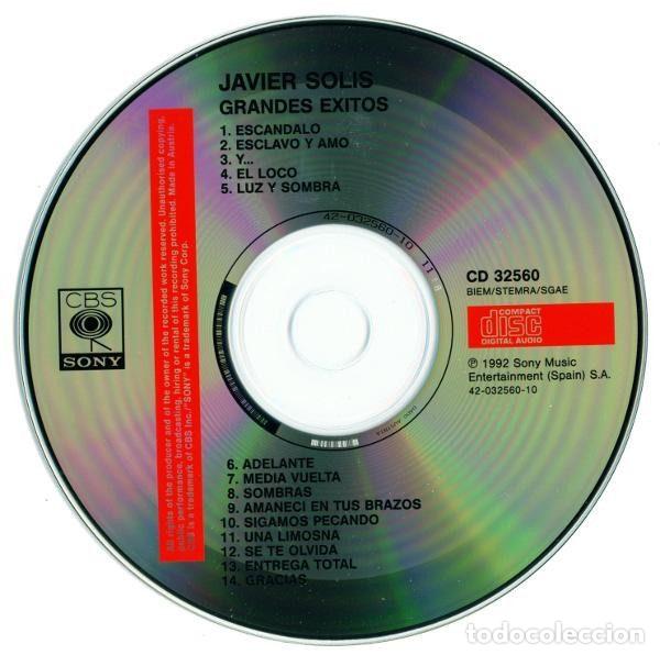 CDs de m&uacute;sica: Javier Solis &ndash; Grandes Exitos (CD, CBS/Sony CD 32560) - Foto 3