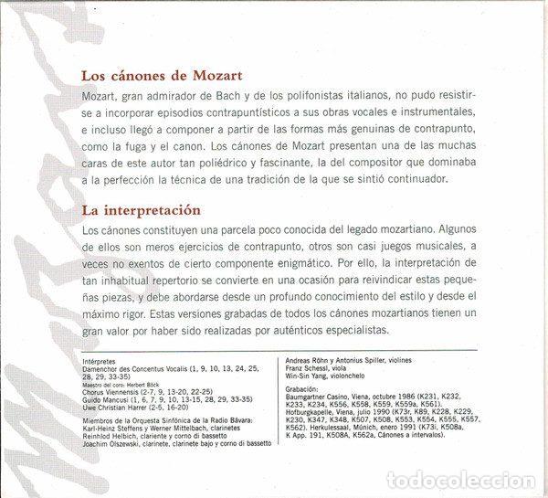 CDs de m&uacute;sica: Mozart &ndash; C&aacute;nones (CD, Philips 464 908-2) - Foto 2