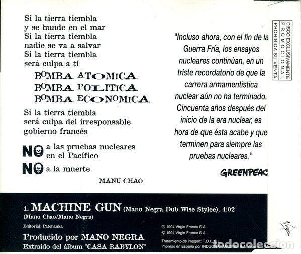 CDs de m&uacute;sica: Mano Negra &ndash; Machine Gun (CD, Virgin MNPS4) - Foto 2