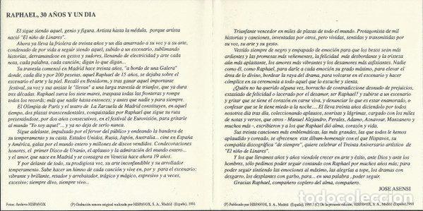 CDs de m&uacute;sica: Raphael &ndash; 30 Aniversario (1961-1991) (CD, Hispavox 7 96304 2) - Foto 7