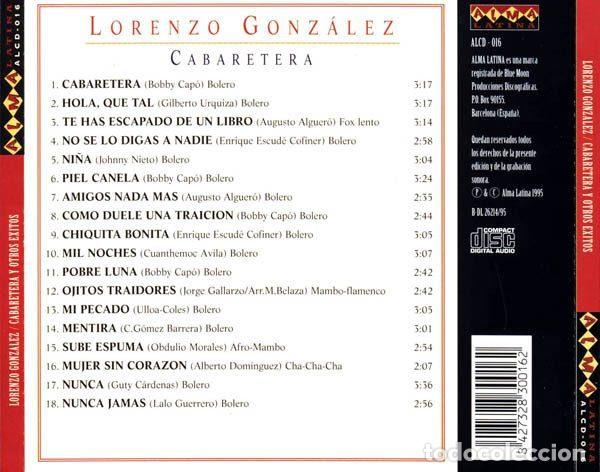 CDs de m&uacute;sica: Lorenzo Gonz&aacute;lez &ndash; Cabaretera Y Otros &Eacute;xitos (CD, Alma Latina ALCD-016) - Foto 2