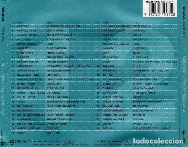 CDs de m&uacute;sica: Various &ndash; The State Of E:Motion Vol. 7 (CD, E:Motion EFA CD 01517-2) - Foto 2