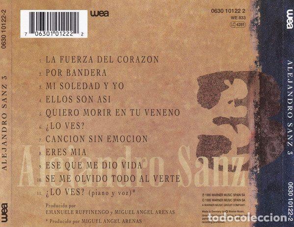 CDs de m&uacute;sica: Alejandro Sanz &ndash; 3 (CD, WEA 0630 10122-2) - Foto 2