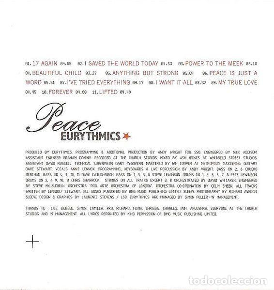 CDs de m&uacute;sica: Eurythmics &ndash; Peace (CD, RCA 74321695622) - Foto 10