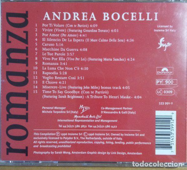 CDs de m&uacute;sica: Andrea Bocelli &ndash; Romanza (CD, Polydor 533 991-2) - Foto 4
