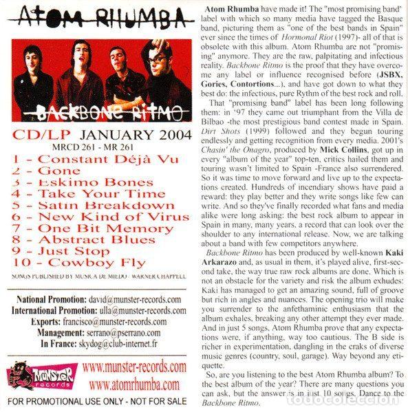 CDs de m&uacute;sica: Atom Rhumba &ndash; Backbone Ritmo (CD, Munster Records none) - Foto 2