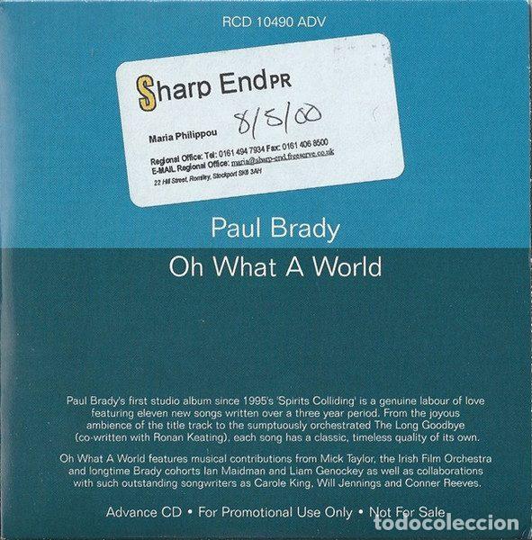Musik-CDs: Paul Brady &ndash; Oh What A World (CD, Rykodisc RCD 10490 ADV)