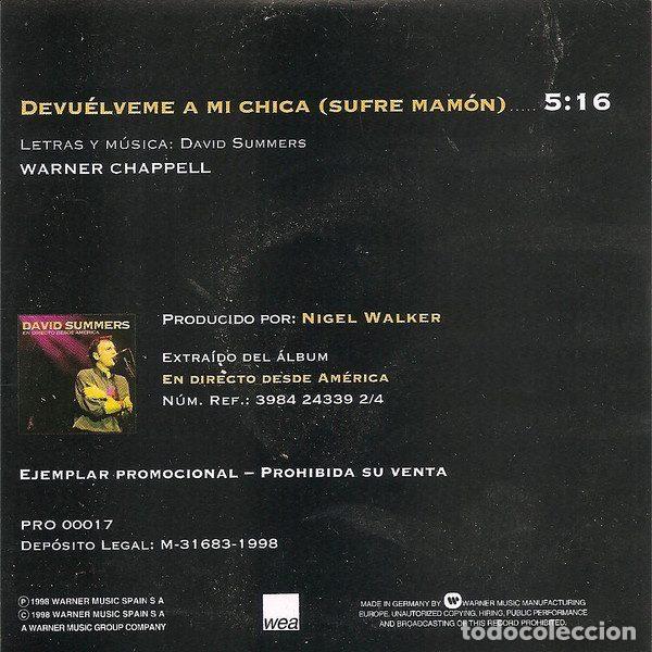 CDs de m&uacute;sica: David Summers &ndash; Devu&eacute;lveme A Mi Chica (Sufre Mam&oacute;n) (CD, WEA PRO 00017) - Foto 2