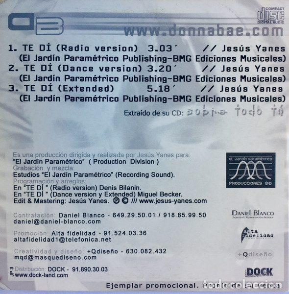 CDs de m&uacute;sica: Donna Bae &ndash; Te D&iacute; (CD, El Jard&iacute;n Param&eacute;trico JP 3) - Foto 2
