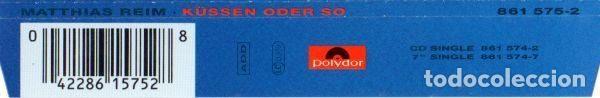 CDs de m&uacute;sica: Matthias Reim &ndash; K&uuml;ssen Oder So (CD, Polydor 861 575-2) - Foto 2