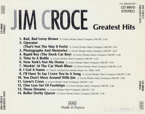 CDs de m&uacute;sica: Jim Croce &ndash; Greatest Hits (CD, Commander CD 99010) - Foto 2
