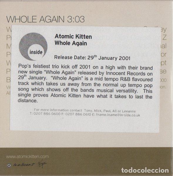 CDs de m&uacute;sica: Atomic Kitten &ndash; Whole Again (CD, Innocent SINCDPRO 24) - Foto 2