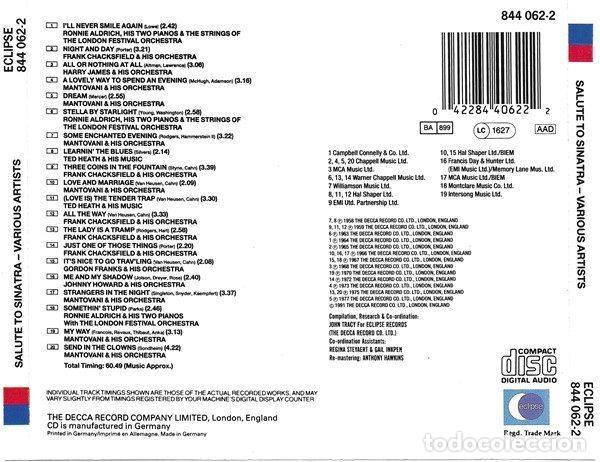 CDs de m&uacute;sica: Various &ndash; Salute To Sinatra (CD, Eclipse 844 062-2) - Foto 2