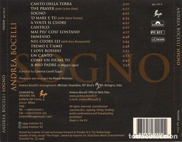 CDs de m&uacute;sica: Andrea Bocelli &ndash; Sogno (CD, Polydor 547 221-2) - Foto 2