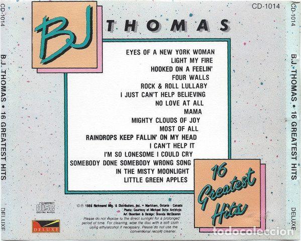 CDs de m&uacute;sica: BJ Thomas &ndash; 16 Greatest Hits (CD, Deluxe CD-1014) - Foto 3