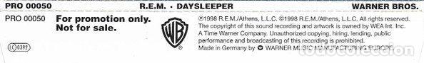 CDs de m&uacute;sica: R.E.M. &ndash; Daysleeper (CD, Warner Bros. Records PRO 00050) - Foto 4