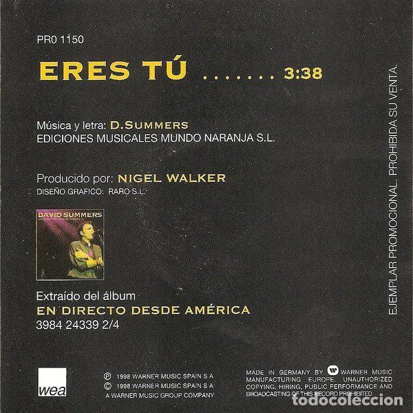 CDs de m&uacute;sica: David Summers &ndash; Eres T&uacute; (CD, WEA PRO 1150) - Foto 2