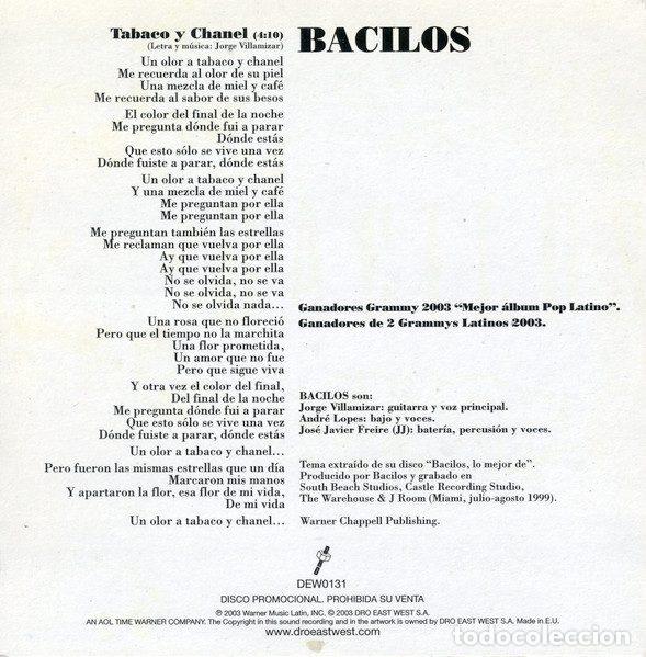 CDs de m&uacute;sica: Bacilos &ndash; Tabaco Y Chanel (CD, DRO DEW0131) - Foto 2