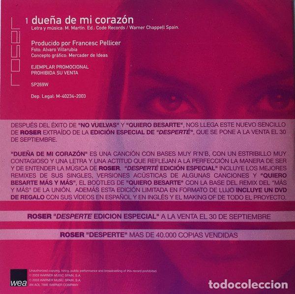 CDs de m&uacute;sica: Roser &ndash; Due&ntilde;a De Mi Coraz&oacute;n (CD, WEA SP269W) - Foto 4