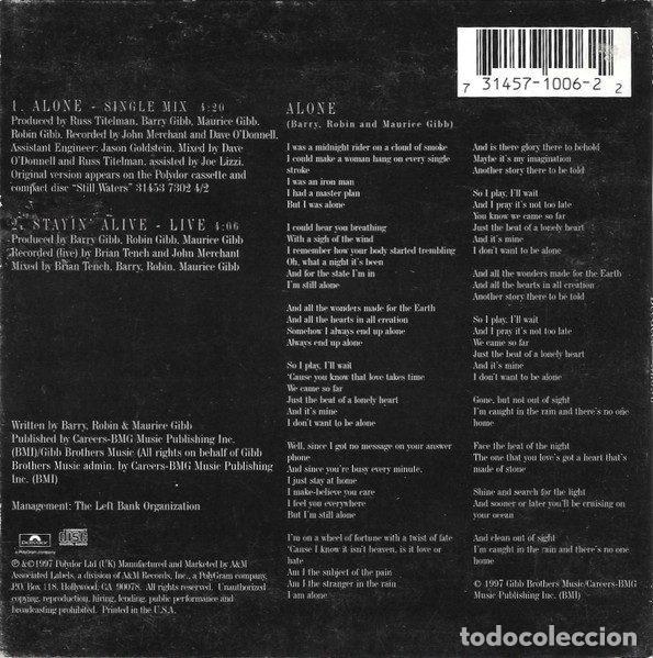 CDs de m&uacute;sica: BeeGees &ndash; Alone (CD, Polydor 3145710062) - Foto 2