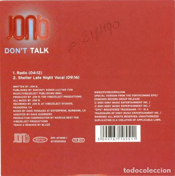 CDs de m&uacute;sica: Jon B &ndash; Dont Talk (CD, Epic EPC 671055 1) - Foto 2