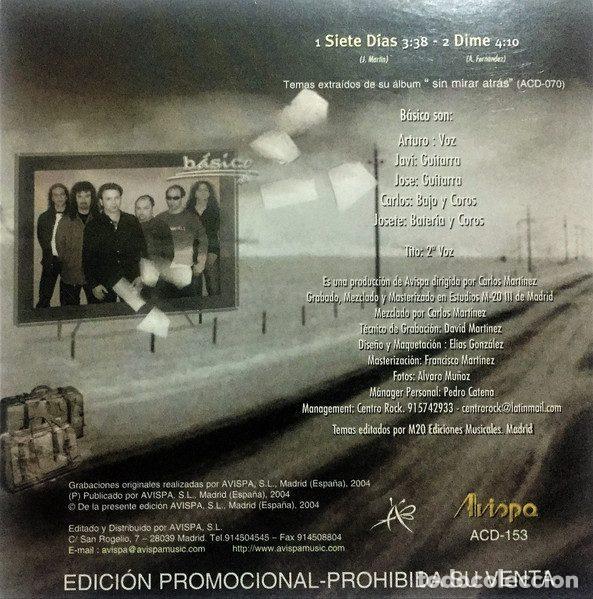 CDs de m&uacute;sica: Basico &ndash; Siete Dias / Dime (CD, Avispa S.L. ACD-153) - Foto 2