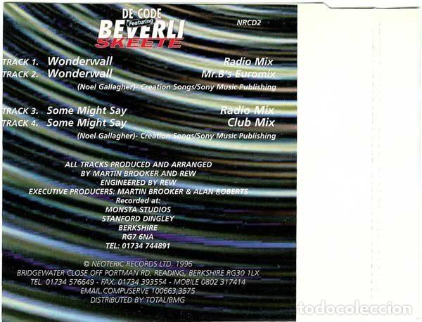 CDs de m&uacute;sica: De-Code Featuring Beverli Skeete &ndash; Wonderwall / Some Might Say (CD, Neoteric Records Ltd. NRCD2) - Foto 2
