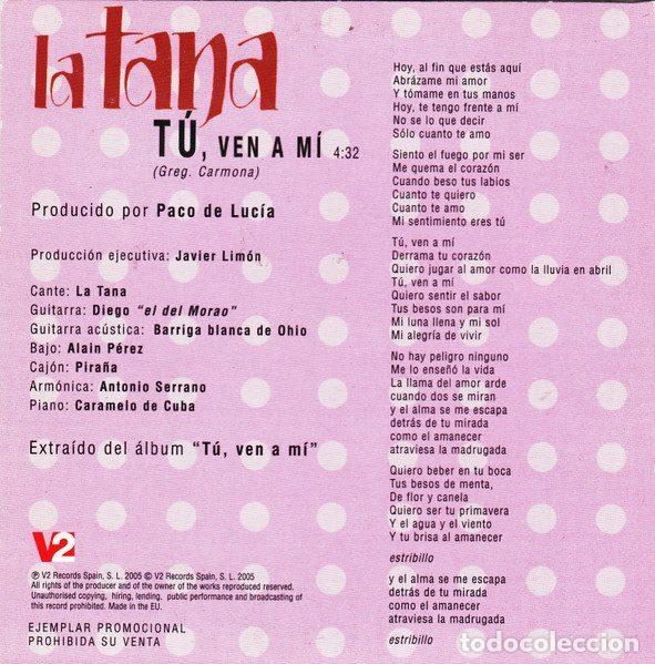 CDs de m&uacute;sica: La Tana &ndash; T&uacute;, Ven A M&iacute; (CD, V2 none) - Foto 2