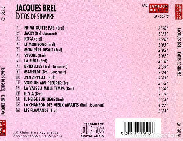 CDs de m&uacute;sica: Jacques Brel &ndash; Exitos De Siempre (CD, La Mejor Musica CD-50518) - Foto 2