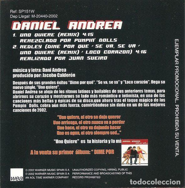 CDs de m&uacute;sica: Daniel Andrea &ndash; Uno Quiere - Remix (CD, WEA SP151W) - Foto 2
