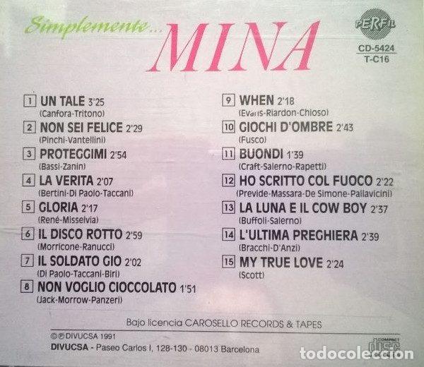 CDs de m&uacute;sica: Mina &ndash; Simplemente... (CD, Perfil CD-5424/T-C16) - Foto 3